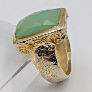 Sz 6 Sterling Silver Vermeil Gold Tone Green /Boue Sea Goas Chalcedony